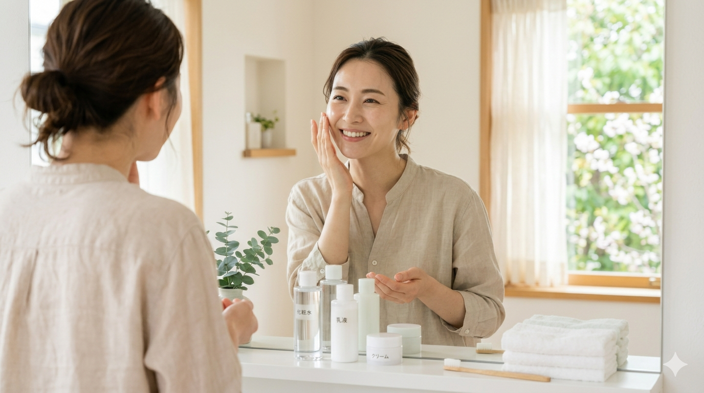 春の肌トラブル対策として保湿ケアを行う女性のイメージ画像